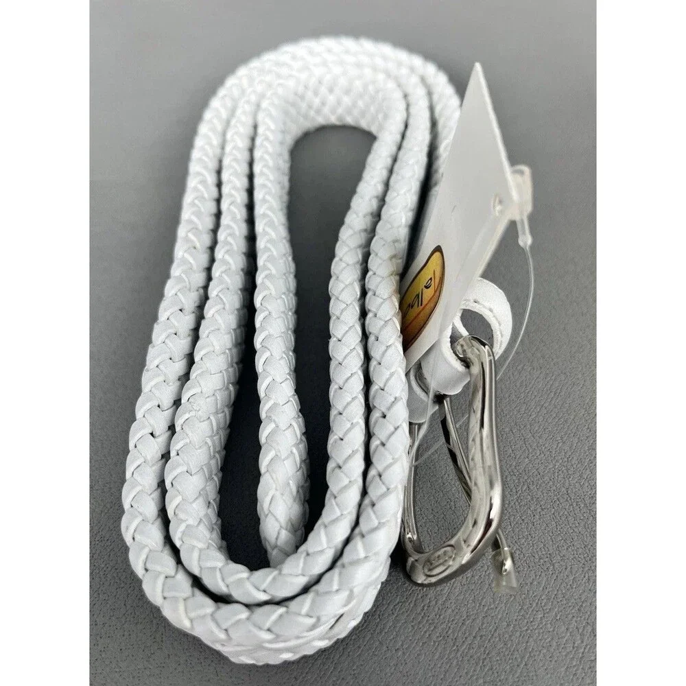 Talbots Genuine Leather Skinny Woven Belt Women Large White Boho Euro Preppy NWT